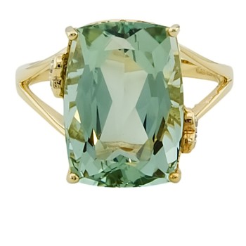 9ct Gold Green Amethyst/Diamond Ring size N